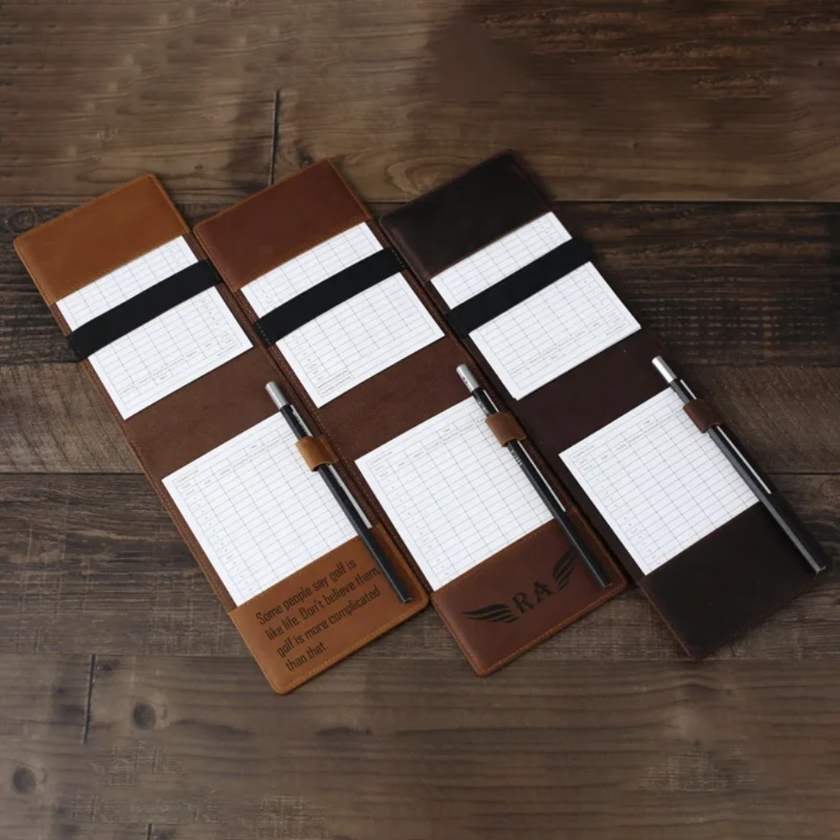 Vintage Crazy Horse Leather Scorecard Holder Customized Golf Yardage Book Cover Golfing Gifts Ideas Golf Accessories for Men