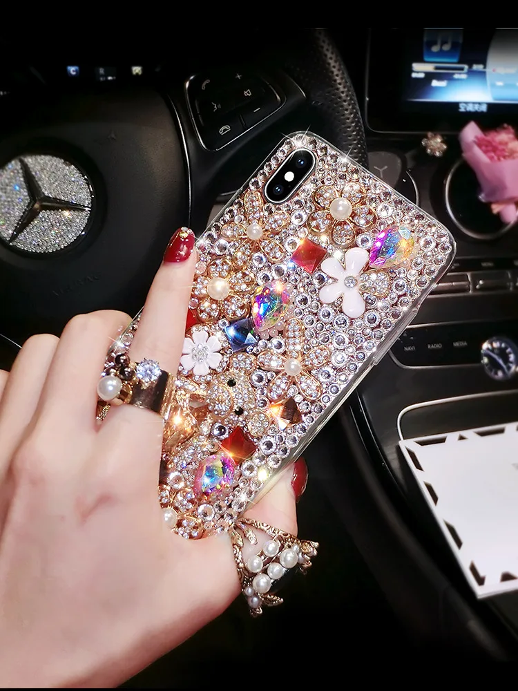 Dropship Luxury 3D  Diy Rhinestone Phone case Women Girls Bling Diamond Clear Bumper Cover for iPhone Samsung Huawei