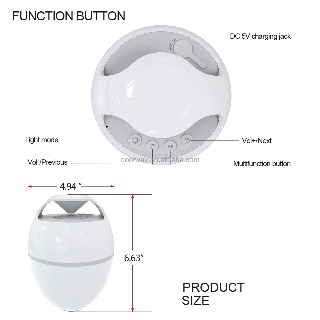 Cootway 2024 NEW Arrivals IP68 Wireless waterproof Portable Speaker with RGB Light TWS Function Wireless Pool Speaker