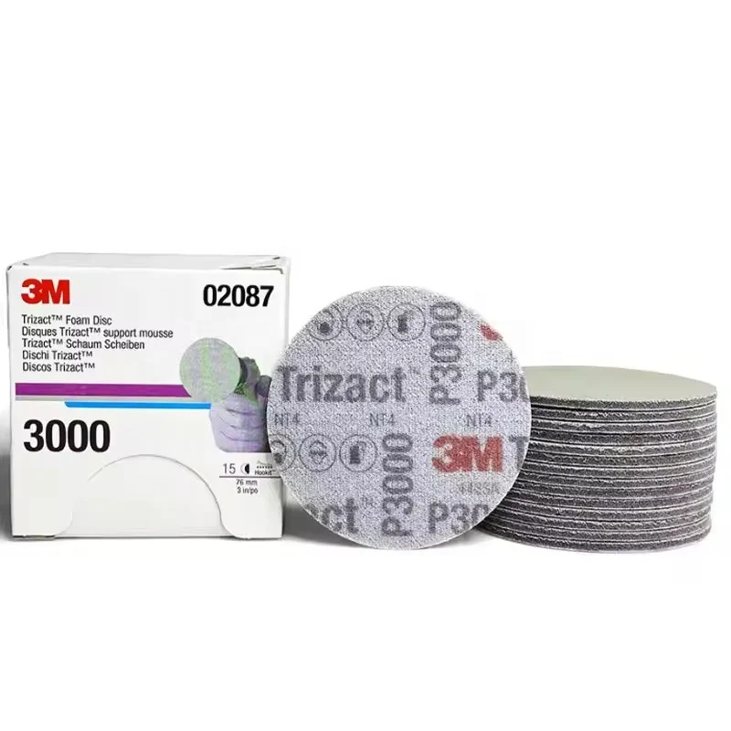 3M 02087 3 Inch 3000 Grit Wet and Dry Abrasive Disc Round Foam Disc for Car Fine Finishing Trizact Foam Sanding Disc