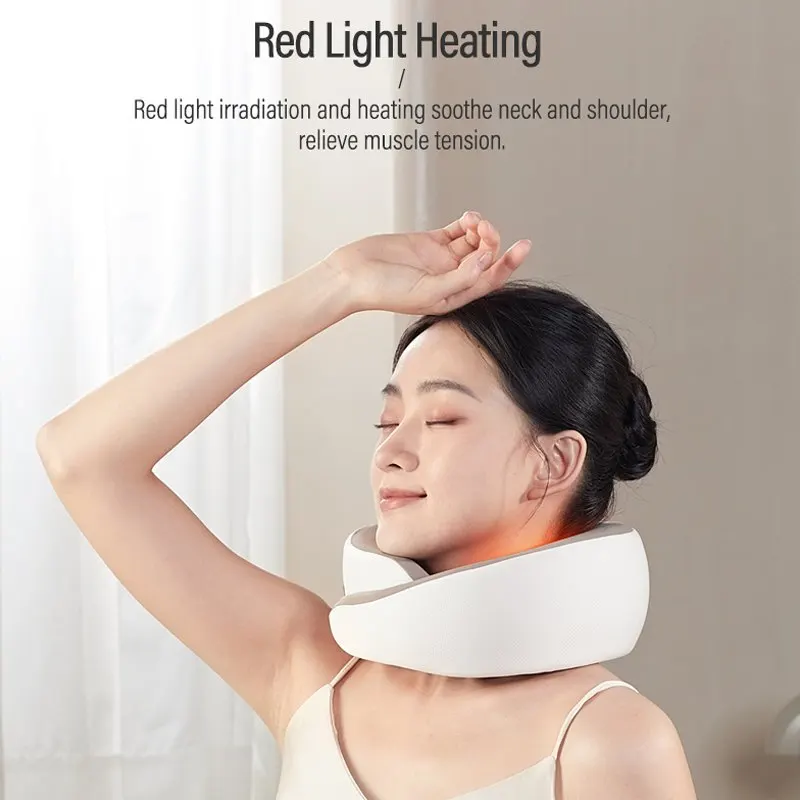 Electric wireless myofascial memory foam shiatsu travel car and homeu shaped neck massage cervical pillow for sleep