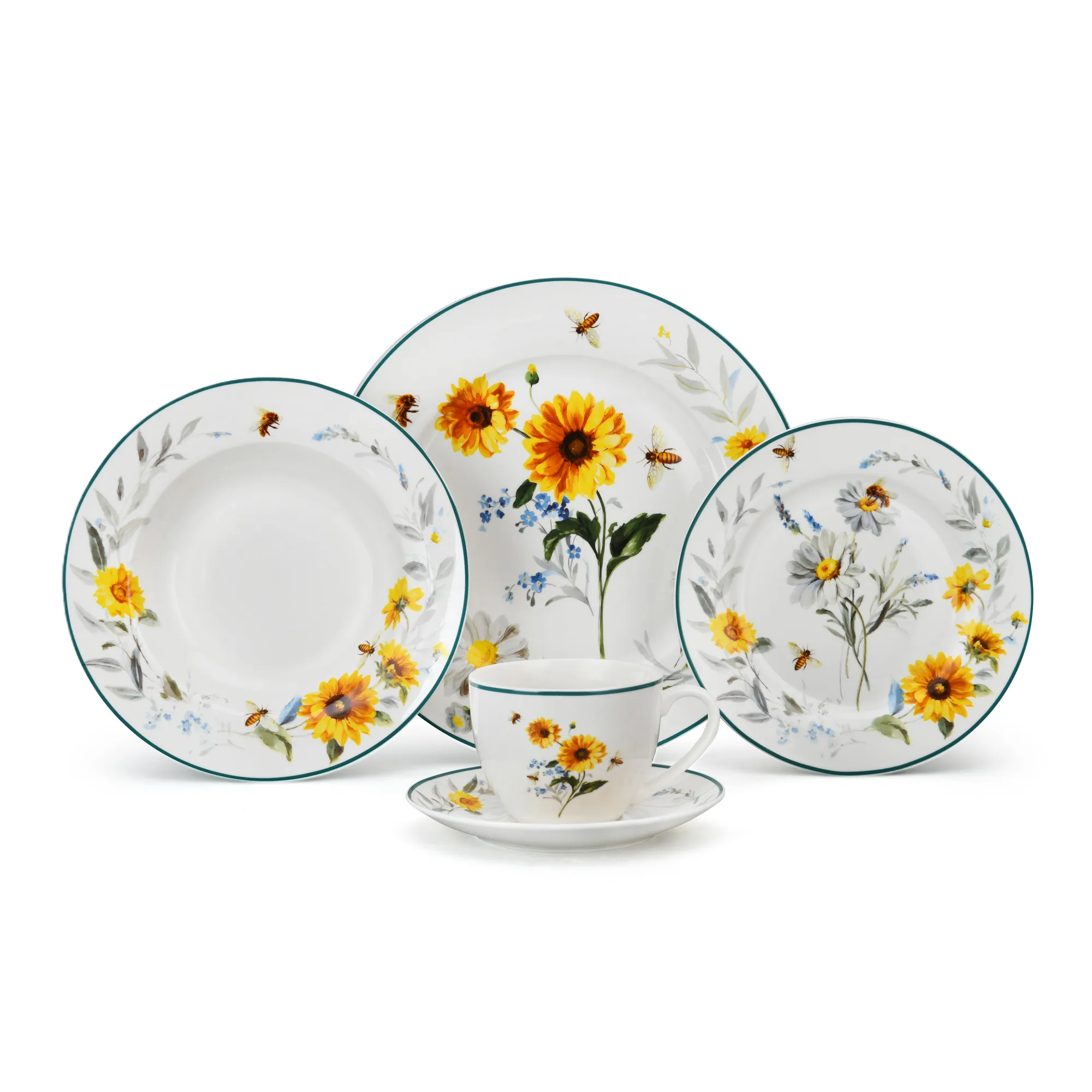 Fresh Bee Flower Springtime Pattern Dishes Set Painted Salad Tableware Plates Dinnerware