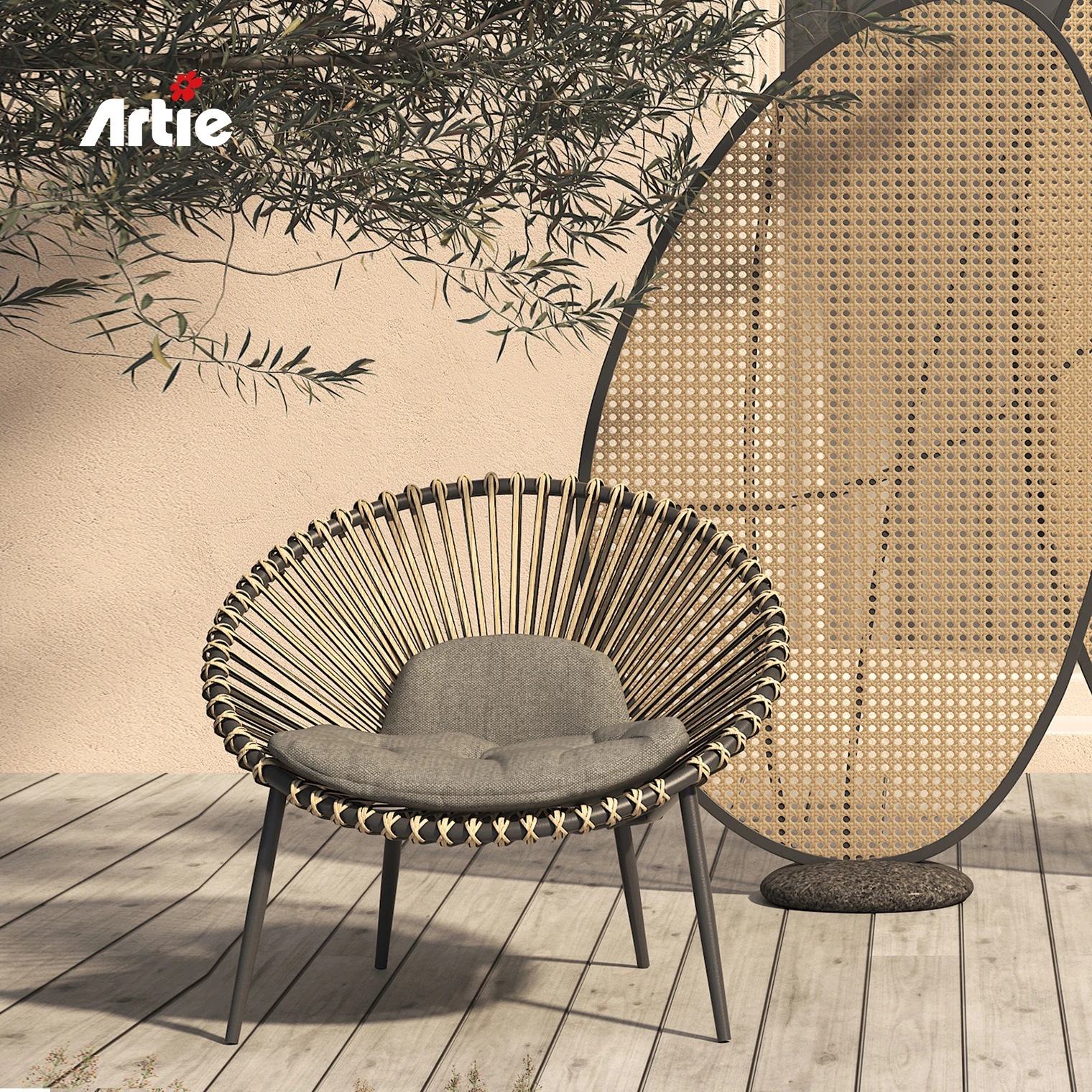 Artie Luxury Outdoor Furniture Balcony Lounge Chairs Set Garden All Weather Rattan Furniture Garden Sets