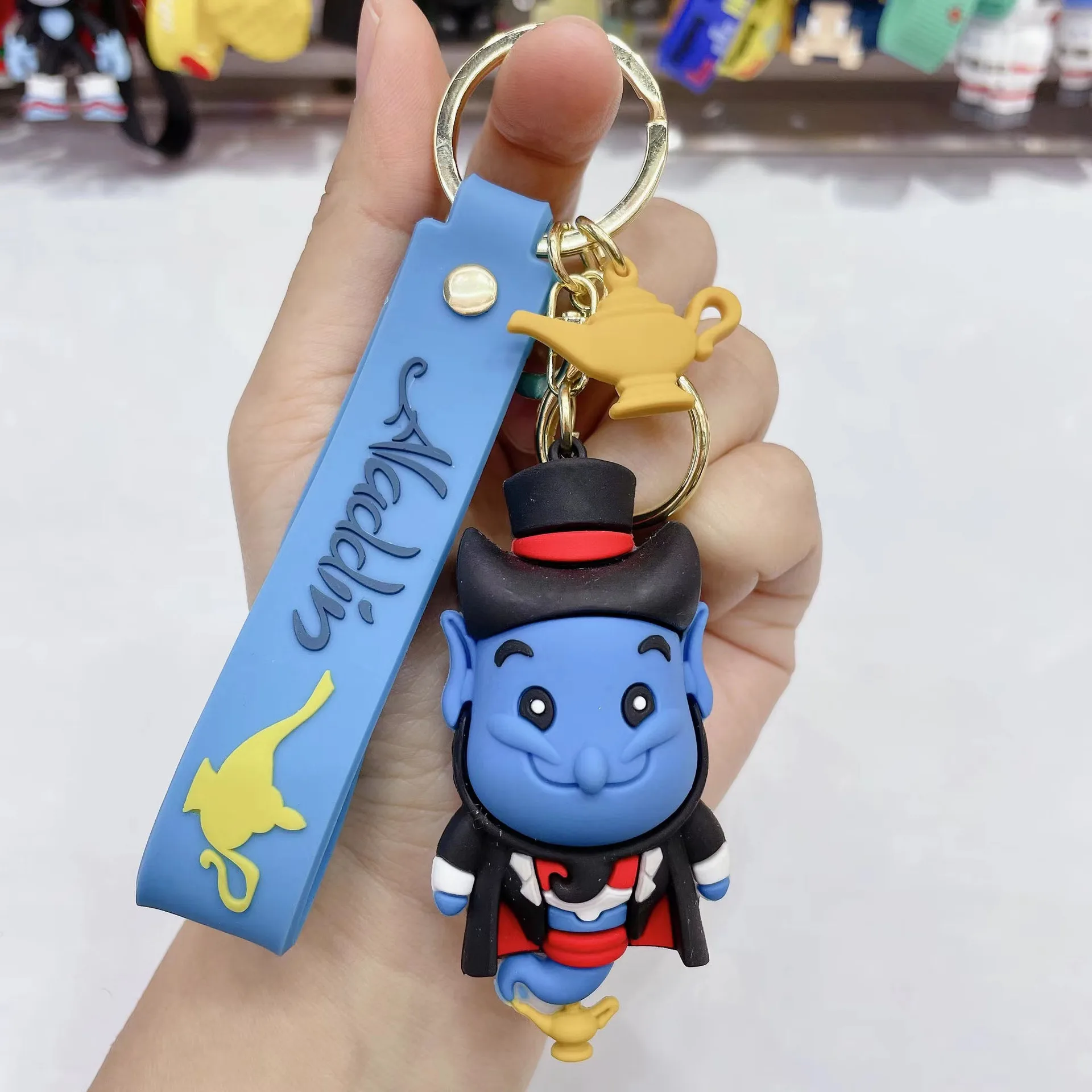 Cute Aladdin Keychain 3D Doll Cartoon Aladdin Lamp New Design Kawaii Bag Small Pendant Jewelry Anime Keychain