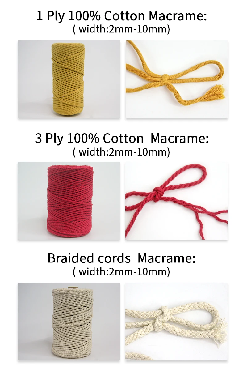 Wholesale 100% Combed Cotton Makramee Yarn for DIY Handmade Wall Hanging Dream Catcher Decorative Cotton Rope 3mm 4mm