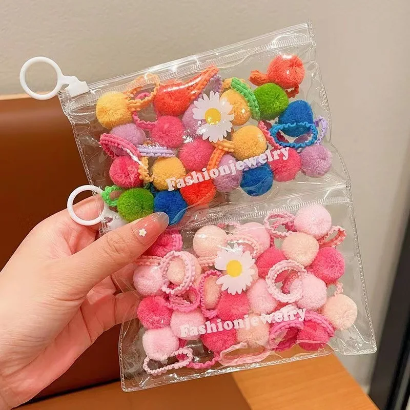 20pc Elastic small rubber band leather cover durable hair tie Headwear no damage hair tie candy color hairball hair circle set