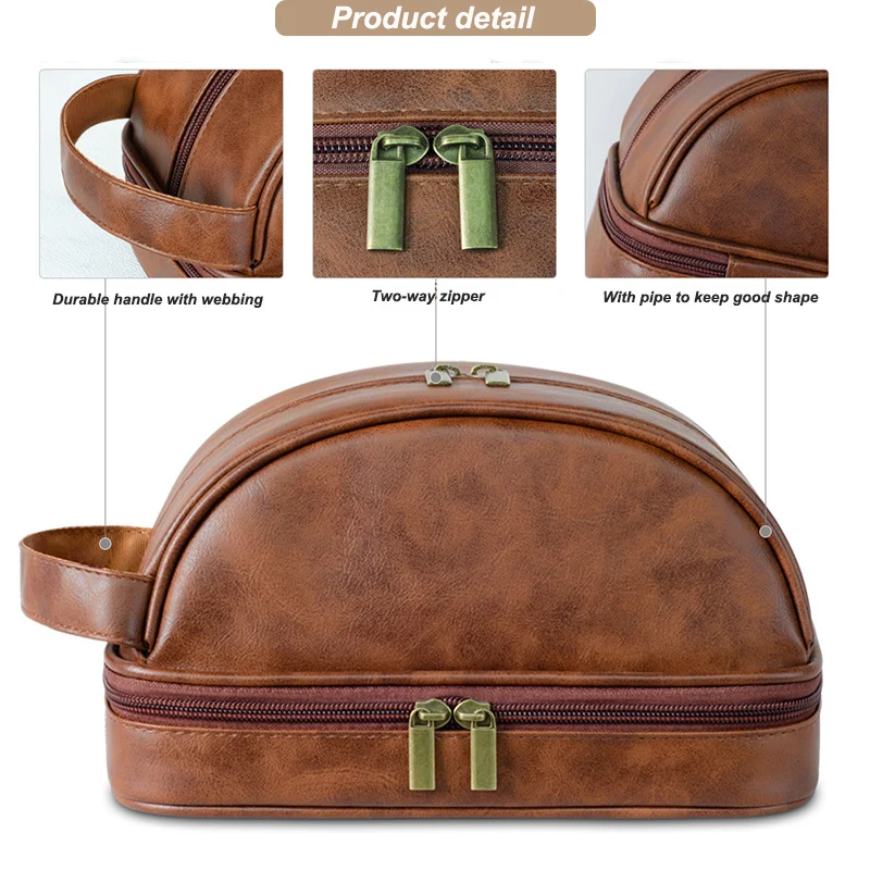 Advanced travel leather toiletry bag for men large travel shaving toilet bag dopp kit