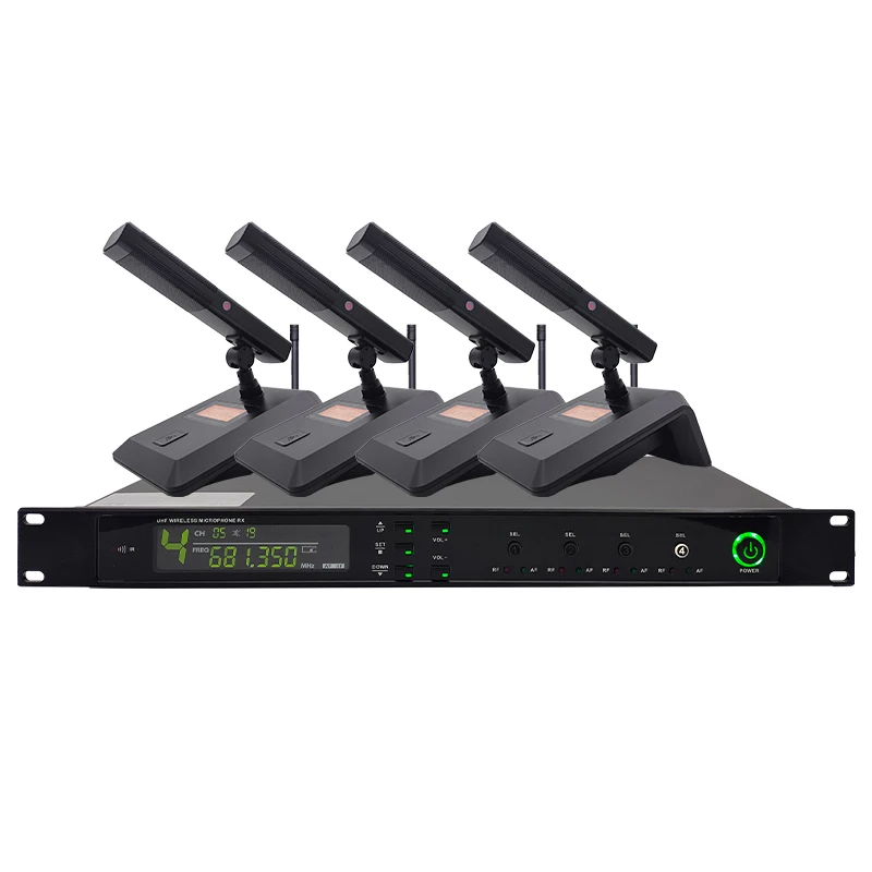 High quality Conference microphone system for small Meeting Room  wireless square pole desktop 4 channels gooseneck microphone