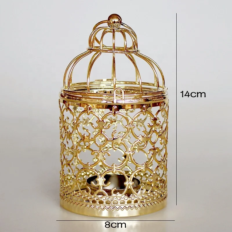 Iron art home hollow candle holder decoration bird cage home European light luxury gold candle holder