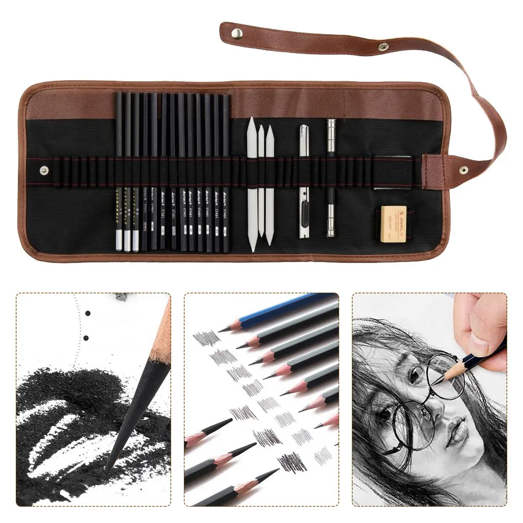 
21pc Portable Art Set Art Supplies Artist Sketching Kit Canvas Roll Up Pencil Case For Beginnerscompact Art Kit With All Needs 