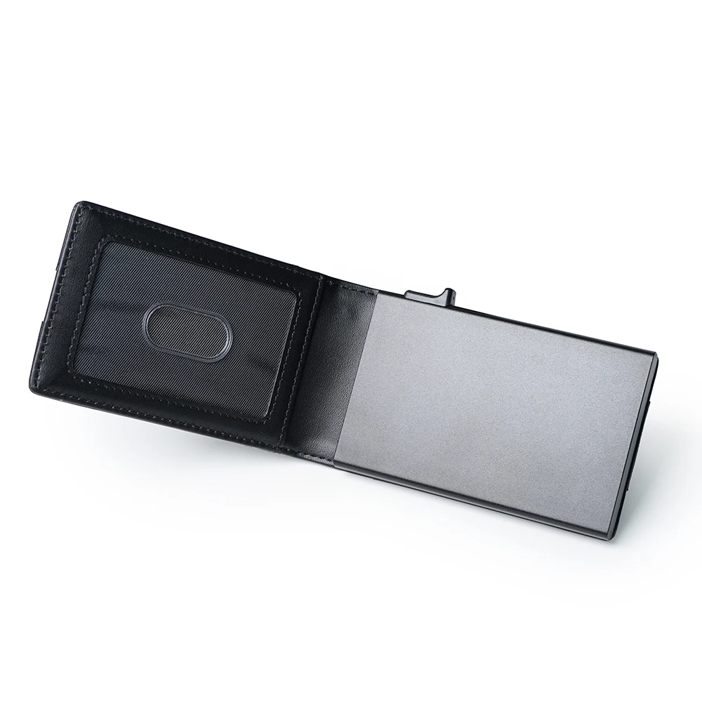 Customized PU Leather Cardholder with Pop-Up Feature  Aluminum Slim Wallet for Credit Cards