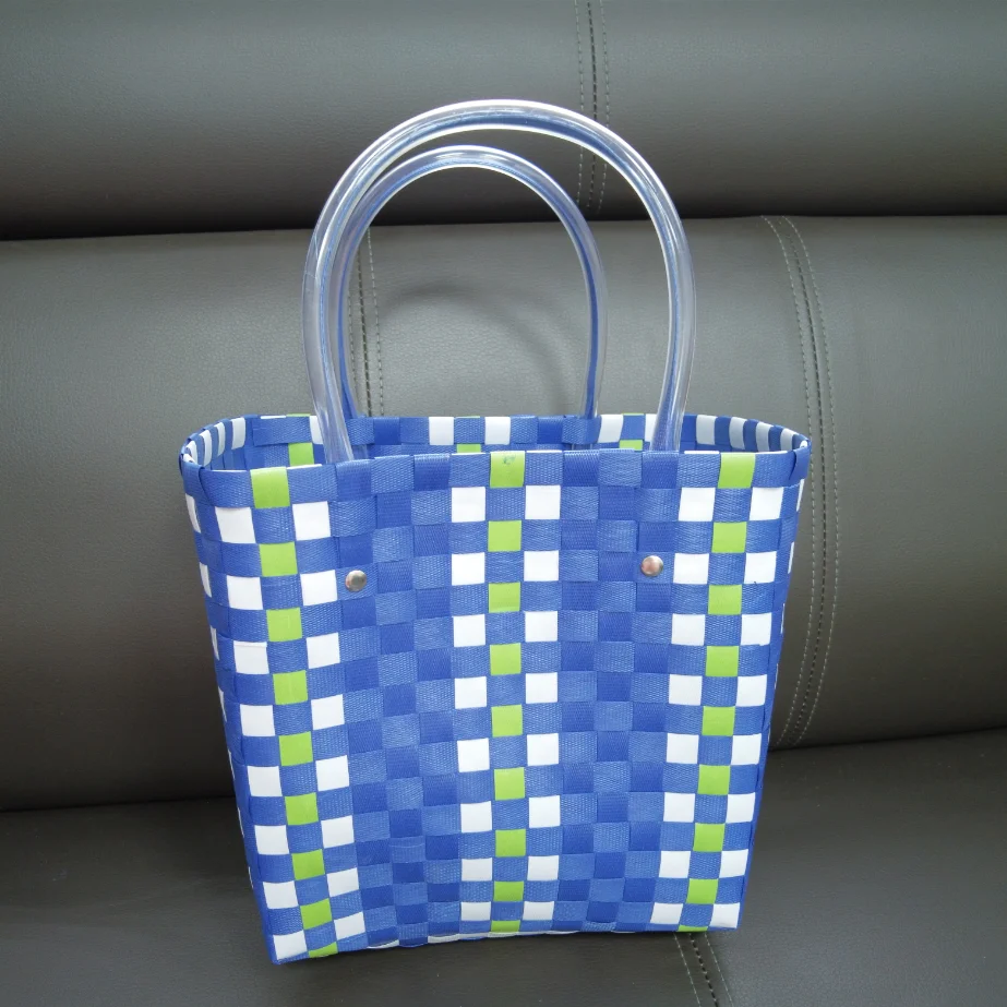 Stripe Colorful Waterproof Summer Beach Plastic Handbag  Woven Basket Fashion Beach Bag