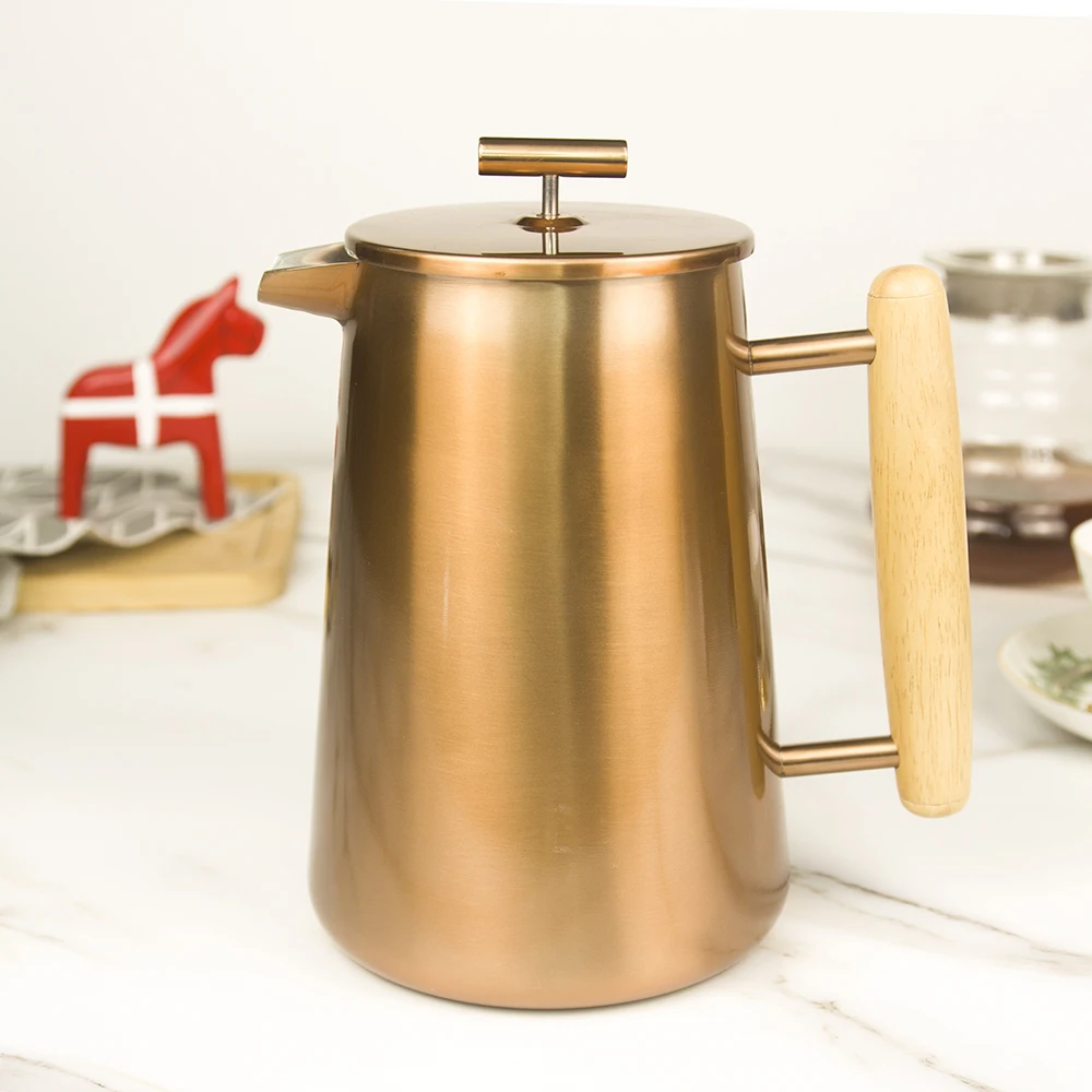 High quality stainless steel double wall copper coffee press french coffee plunger