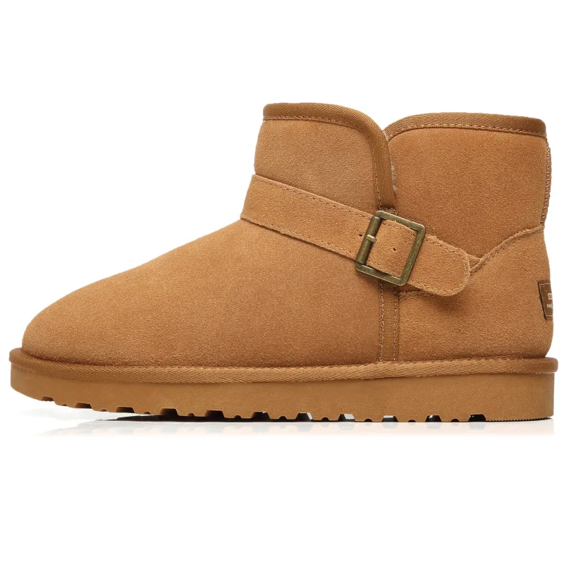 2022 winter new plush flat leather boots plush fleece thickened snow boots waterproof non slip genuine leather snow boots women