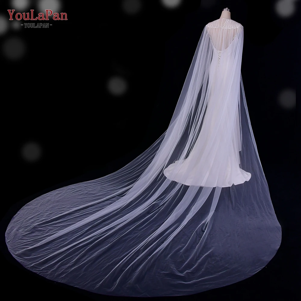 YouLaPan VG24 Popular White Lace Embroidered Long Cloak Yarn Ladies Wedding Dress Accessories Bridal Wedding Cape Shawl