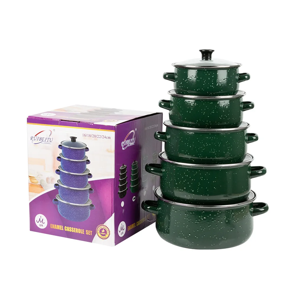 Black Enamel Soup Pots Set Casserole Kitchen Non-stick Cookware Set