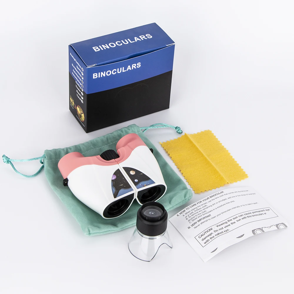 8x21 OEM customized cute colorful kids binocular with smartphone clip, magnifier as accessories