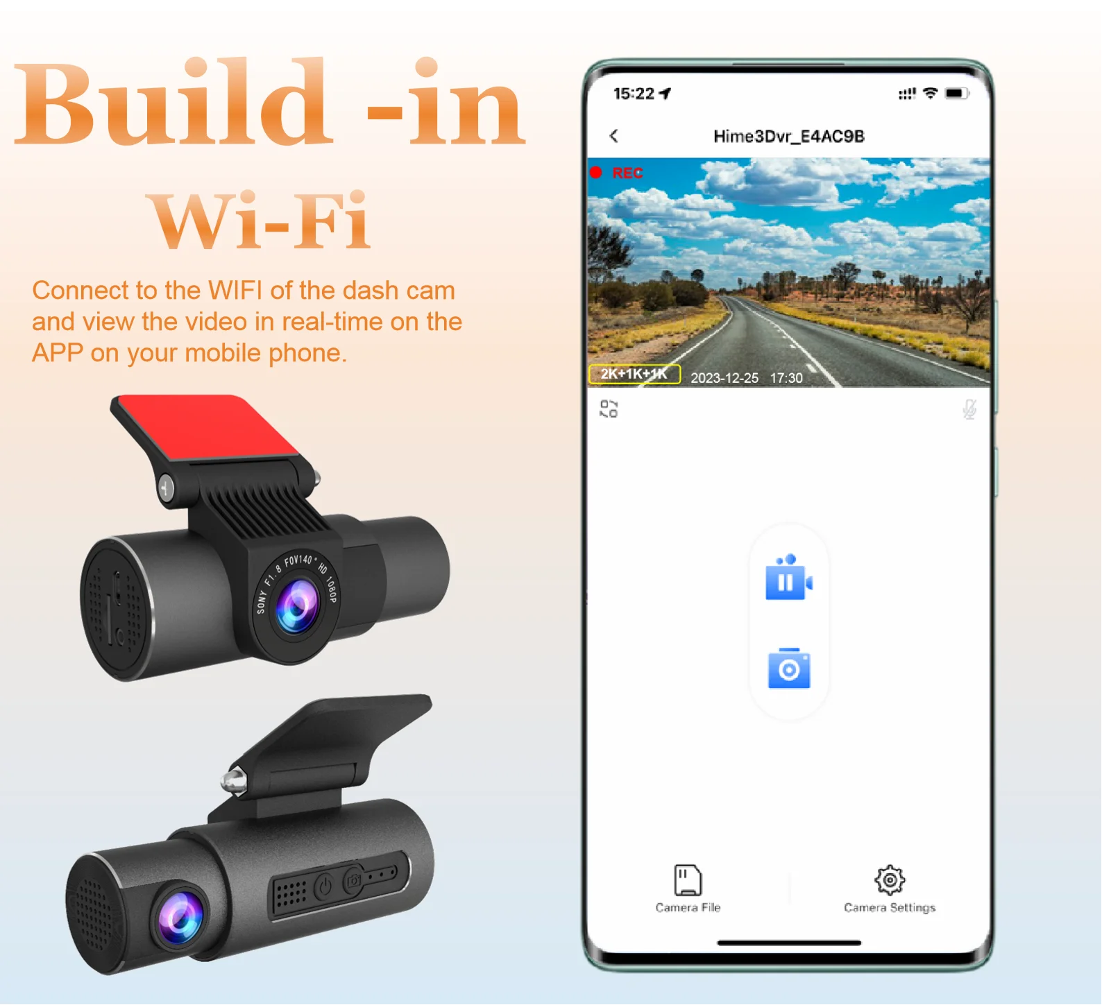 Car 3 Channels WiFi dash cam car Black Box  Reversing Camera