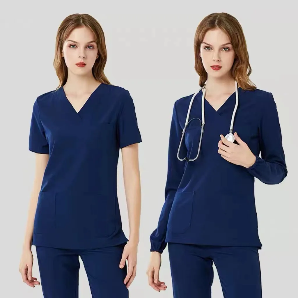 Modern Athletic V-neck Scrub Top & Pants Jogger Spandex Nursing Medical Scrubs Uniforms Sets For Women