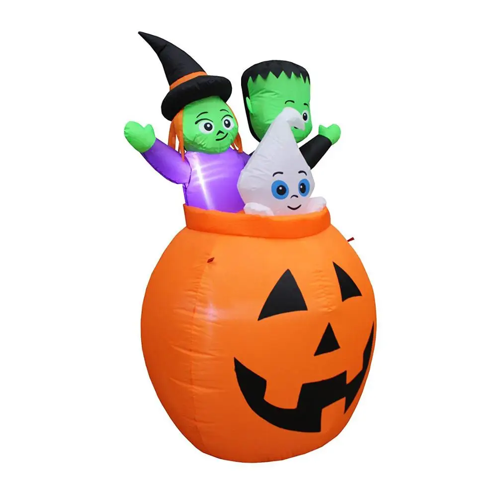 Halloween inflatable pumpkin basket with baby ghost,witch and monster trio party decoration for outdoor indoor