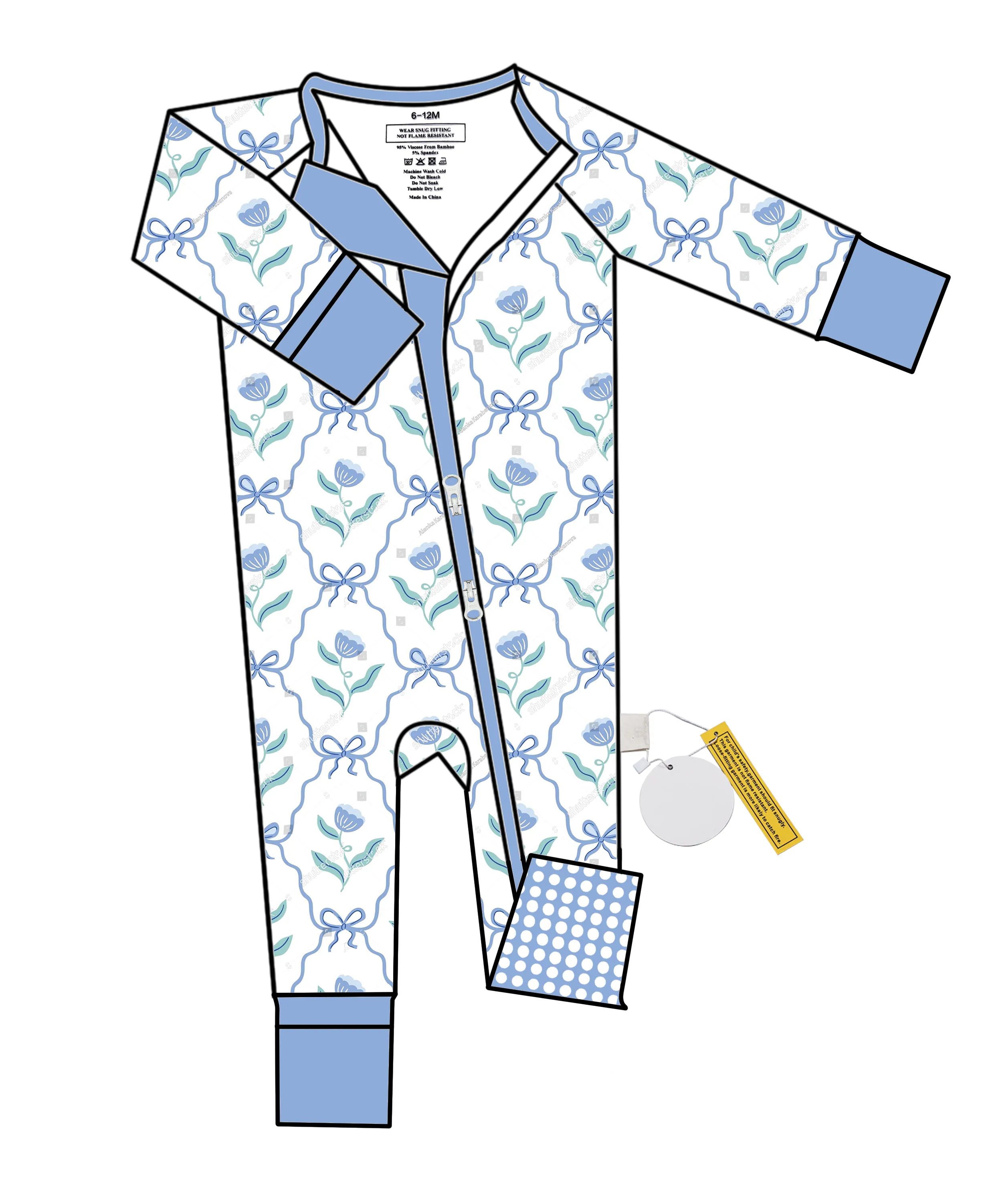 Newborn Bamboo Clothes Romper with Zipper Custom White Footed Pajamas for Boys Long Sleepwear Winter Print Pattern 0-3 Months