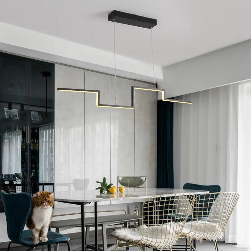 Nordic Style Simple Led Pendant Linear Lighting Living Dining Room Kitchen Bar Led Long Strip Chandelier