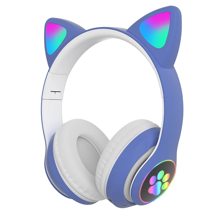 AKS28 For Girls For Kids Cat Wireless Headphones Toddler Blue Kitty Headphone Girls Cute Pink Kid Headsets With Ears