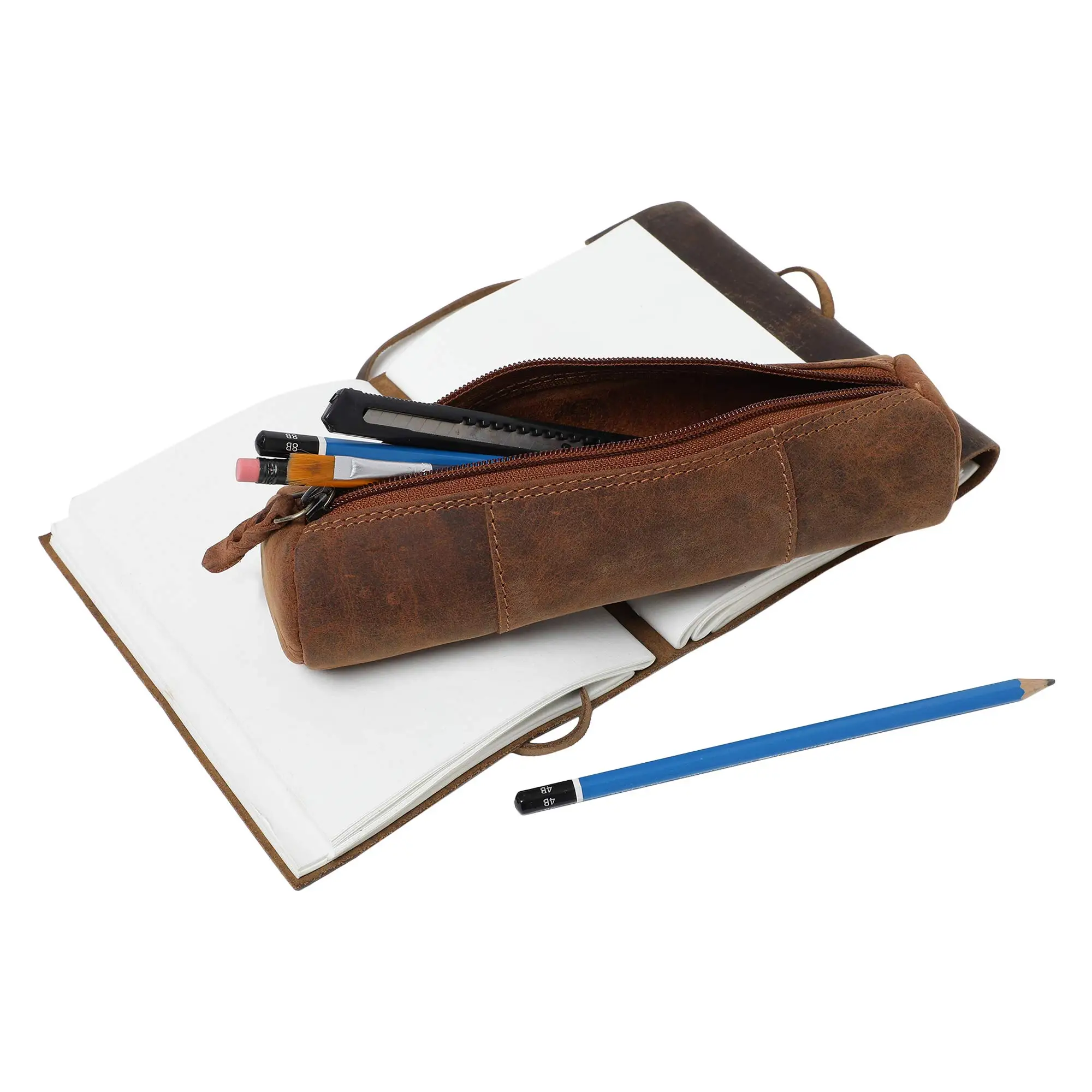 
Custom genuine leather pencil pouch zippered pen case for school work & office pencil cases for teens 