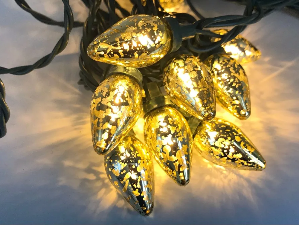 UL Listed Mercury Gold C7 Led Christmas Light Bulb Waterproof Xmas String Lights Outdoor For Christmas Tree Party Home