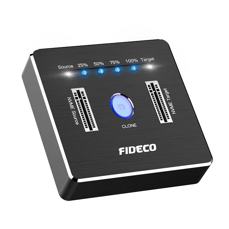FIDECO M.2 NVME Duplicator Clone Docking Station Dual-Bay Offline Clone Gen 2 10Gbps USB 3.1 to NVME SSD Offline Clone Dock