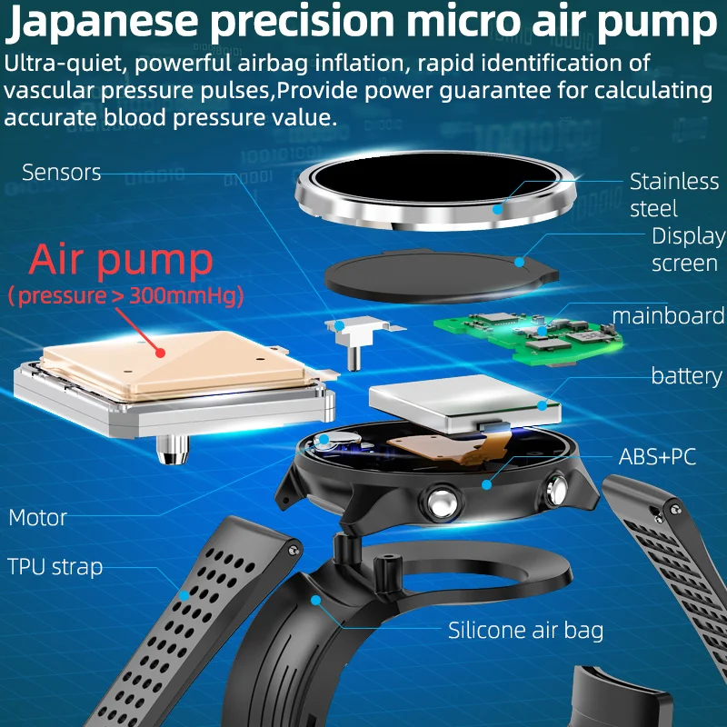 Air pump balloon watch health medical level smartwatch blood pressure monitoring fitness smart watches with air pump balloon