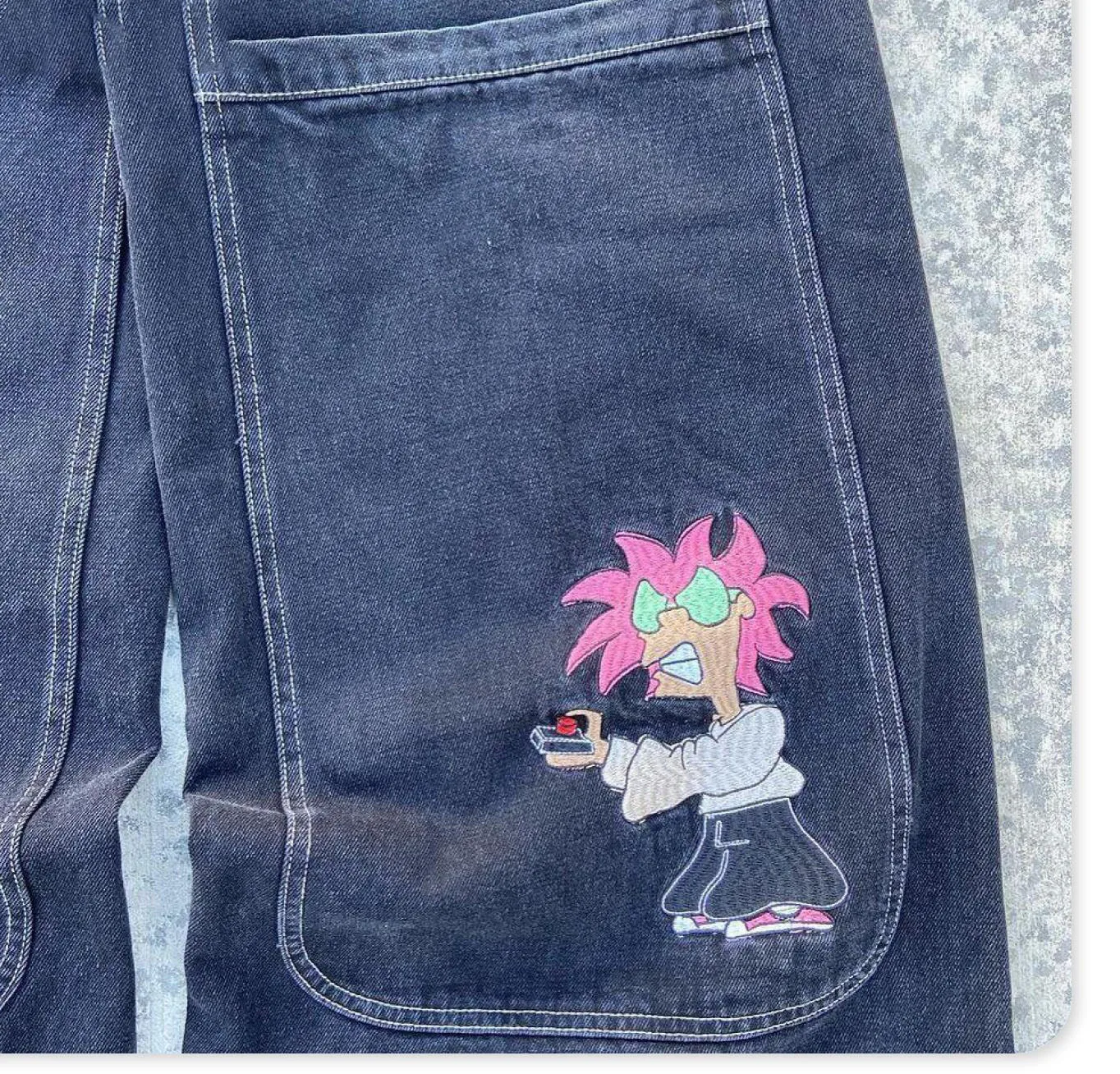 Custom Streetwear Logo Loose Wide Leg Denim Pant Twill Fabric Embroidered Y2k Baggy Pants