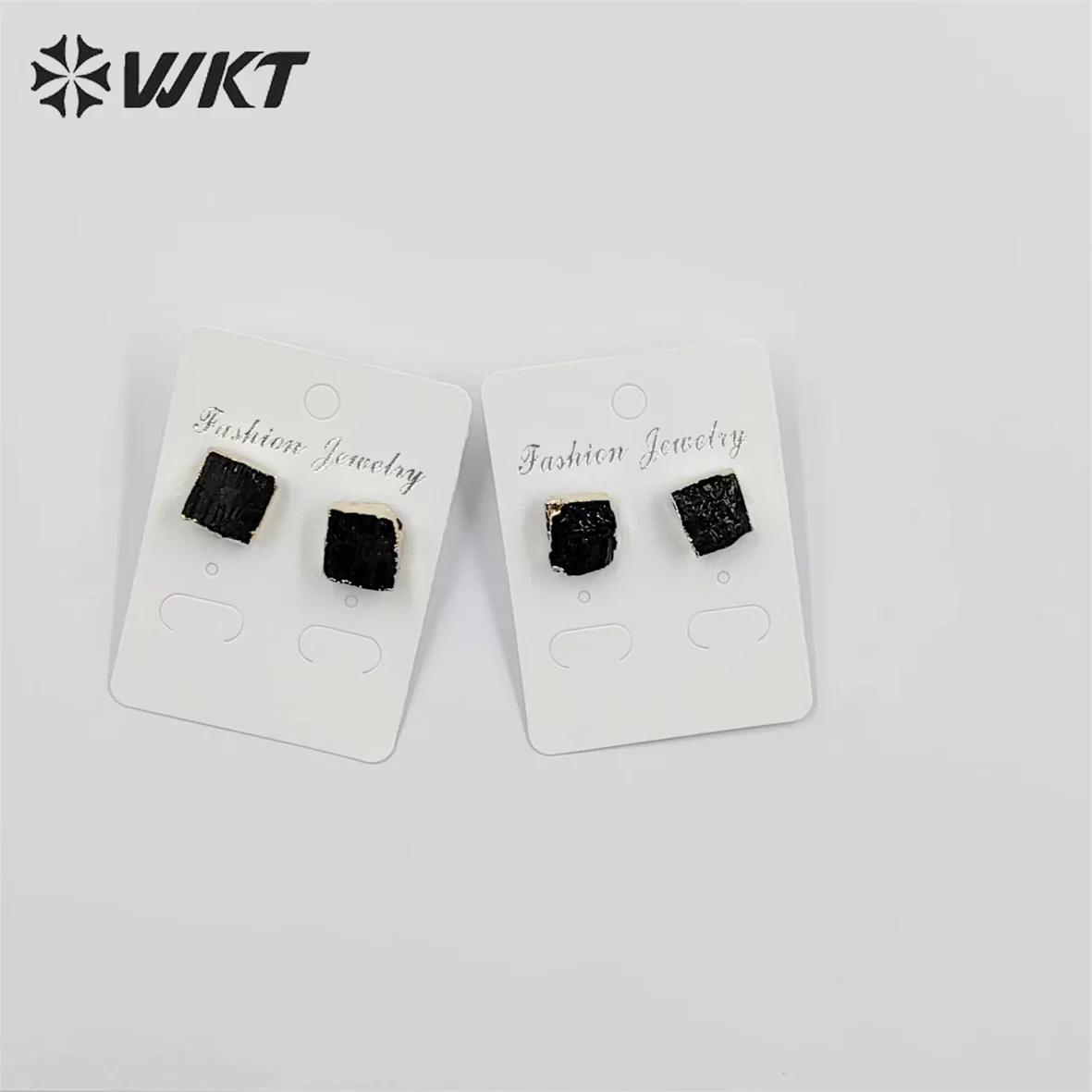 WKT-E701 WKT новые модные 18-каратные литые золотом квадратный черный обсидиан шпильки 12 мм Природный необработанный камень для мужчин и женщин