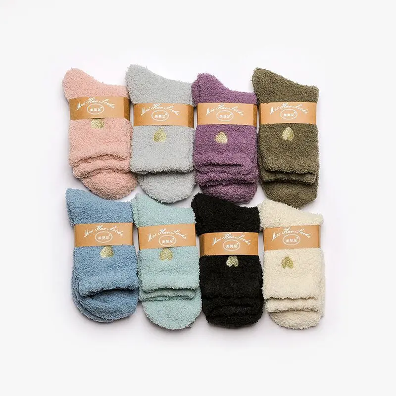 Winter Thicken Coral Velvet Fluffy Thermal Women Sleeping Socks Fashion Embroidery Love Heart Fuzzy Warm Women Socks