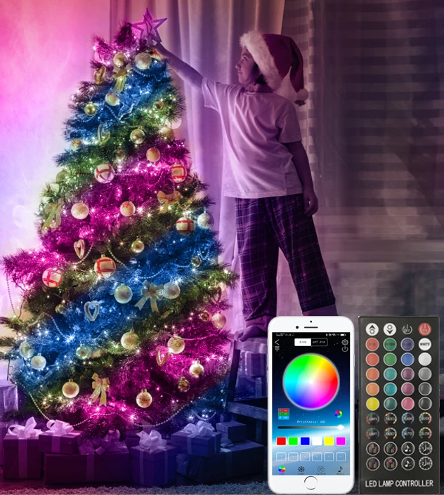 
USB Powered App Remote Control Smart Christmas Tree Decoration LED Lights String for Holiday Festival Party Christmas Decor 