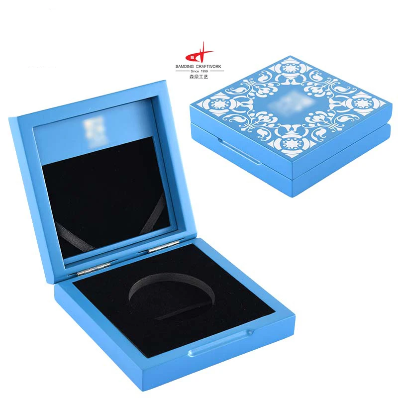 Custom Wooden Coin Box Velvet Coin Display Box Luxury Collect Gift Commemorative Challenge Coin Storage Wood Box