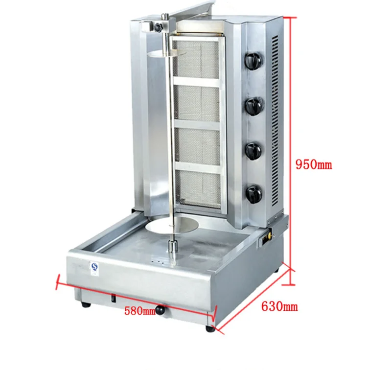 New Design 4 burners Industrial dried meat gas shawarma grill machine turkey doner kebab equipment grill