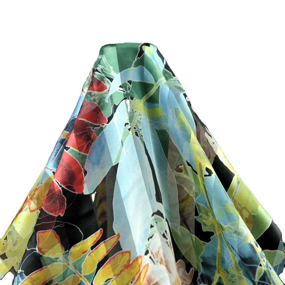 Elegant flower printed silk satin stripe chiffon georgette Dubai China fabric