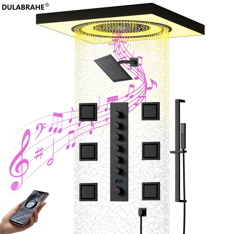 Music Led Shower Head 24 Inch Ceiling Embedded Rain Mist Cold and Hot Digital Display  Led Shower Set System