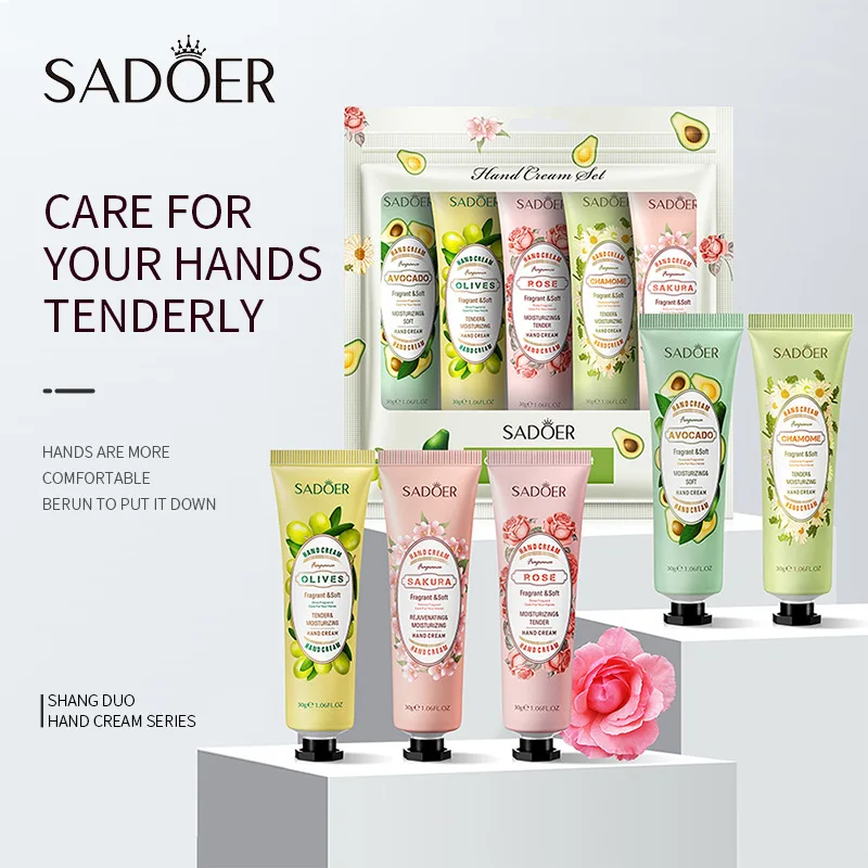 SADOER Fruit  Avocado Fruit Grapefruit Hand Cream Moisturizing Nourishing Anti Chapping Oil Control Hand Care Shea Butter 5pcs