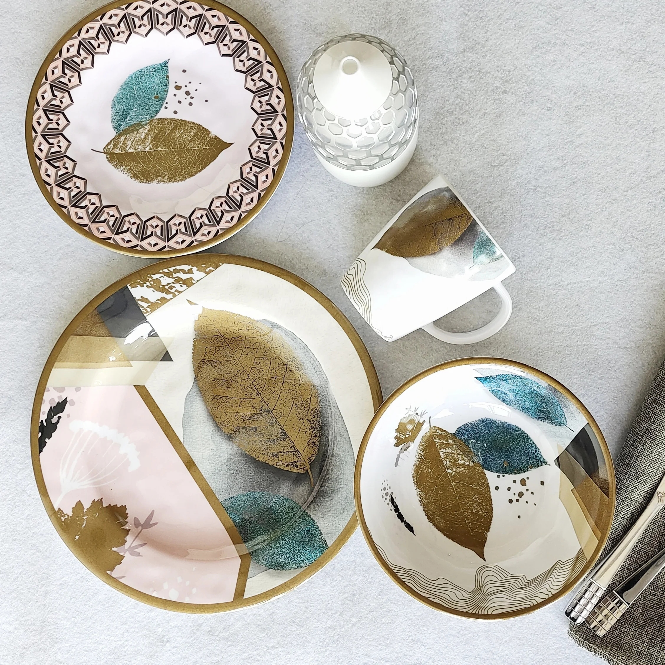 SEBEST-Factory Nordic Style Hot Sell Luxury Leaf Printing Dishes Melamine Plate Dinnerware