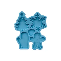 MO131 Best selling DIY christmas theme gingerbread man santa snowflake keychain combination silicone mold Shiny epoxy resin mold