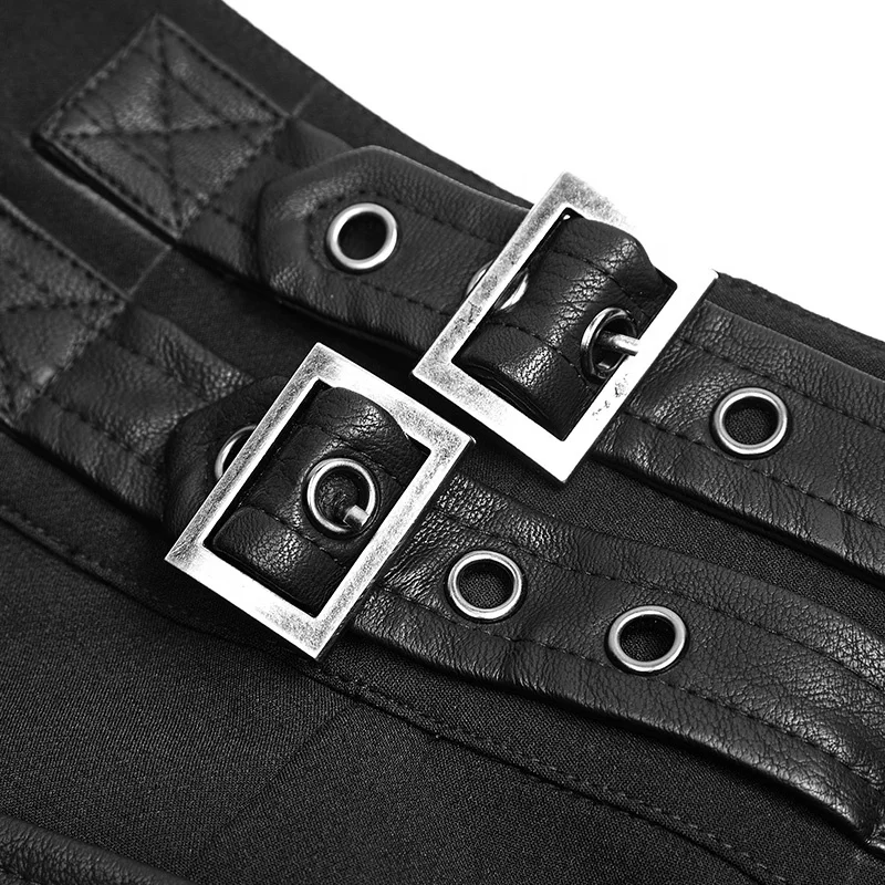 PUNK RAVE WQ-357 Original Design Victorian High PU Waist Long Fitted Black Millitary Women Dress