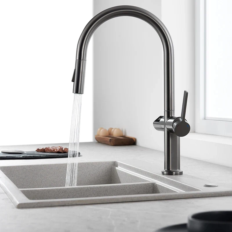 Deck Mounted Hot Cold Water Tap Kitchen Sink Faucet Mixer With Temperature Digital Display Kitchen Faucet