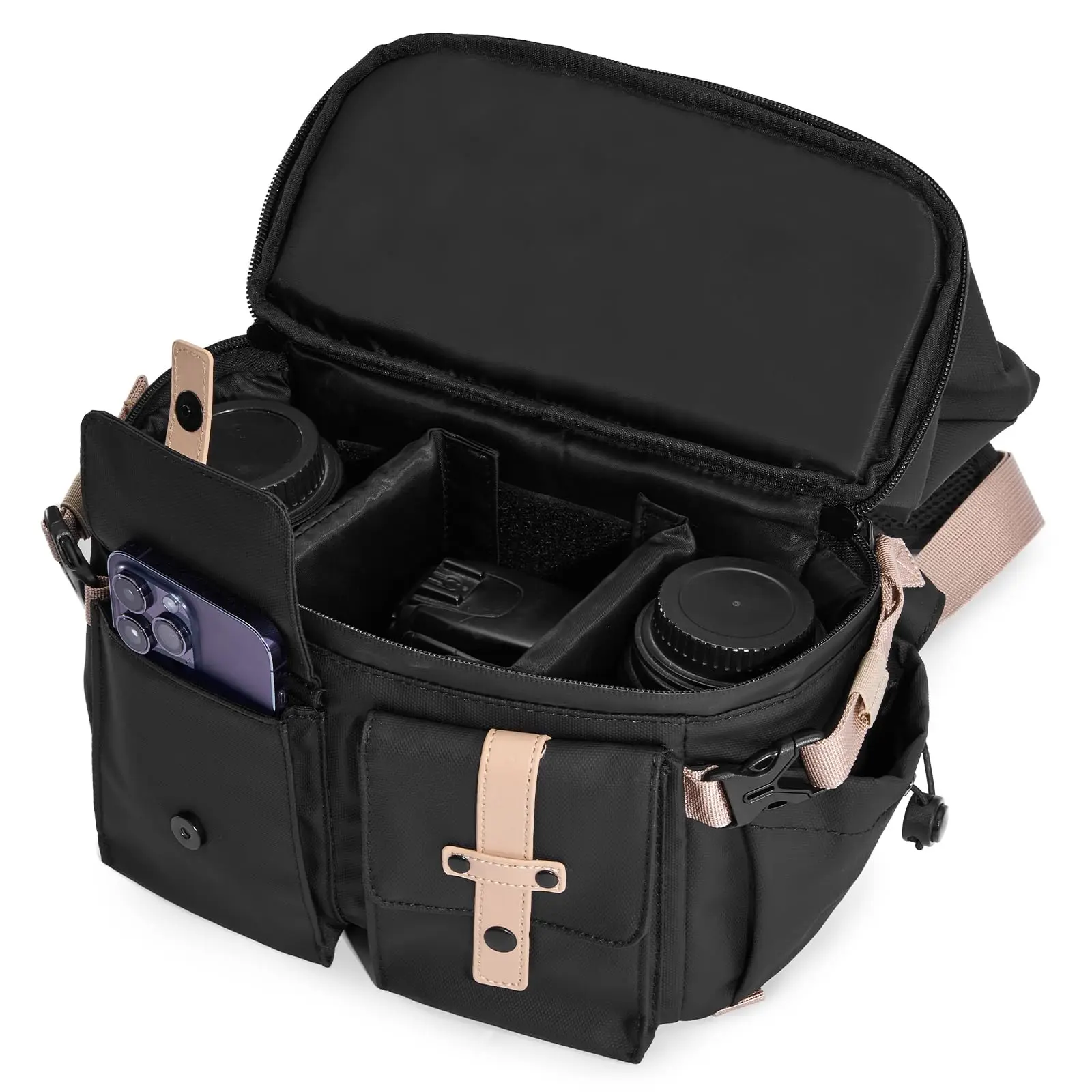Cwatcun D90L Waterproof Leather Video Dslr Slr Digital Gear Photography High Quality CrossBody Top Roll Camera Messenger Bag