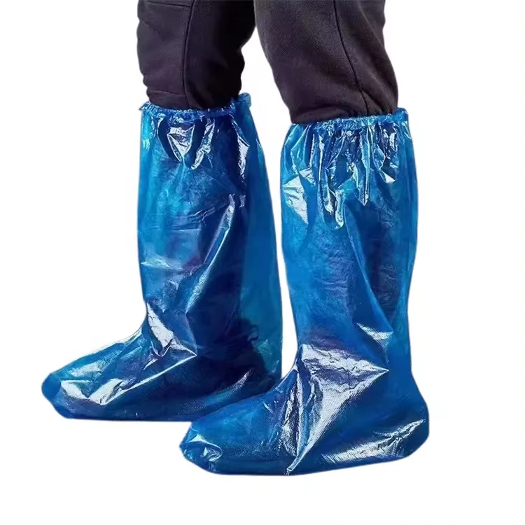 PE Disposable Durable Thickened Non Slip Long Boot Covers Waterproof Rain Boot Shoe Covers PVC Adult Plastic Unisex