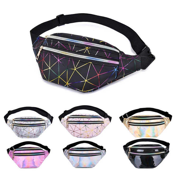 Holographic Fanny Pack Ladies Leather Waist Bag Women Sports Fanny Bags Waterproof Running Belt Bag Chest Pouch