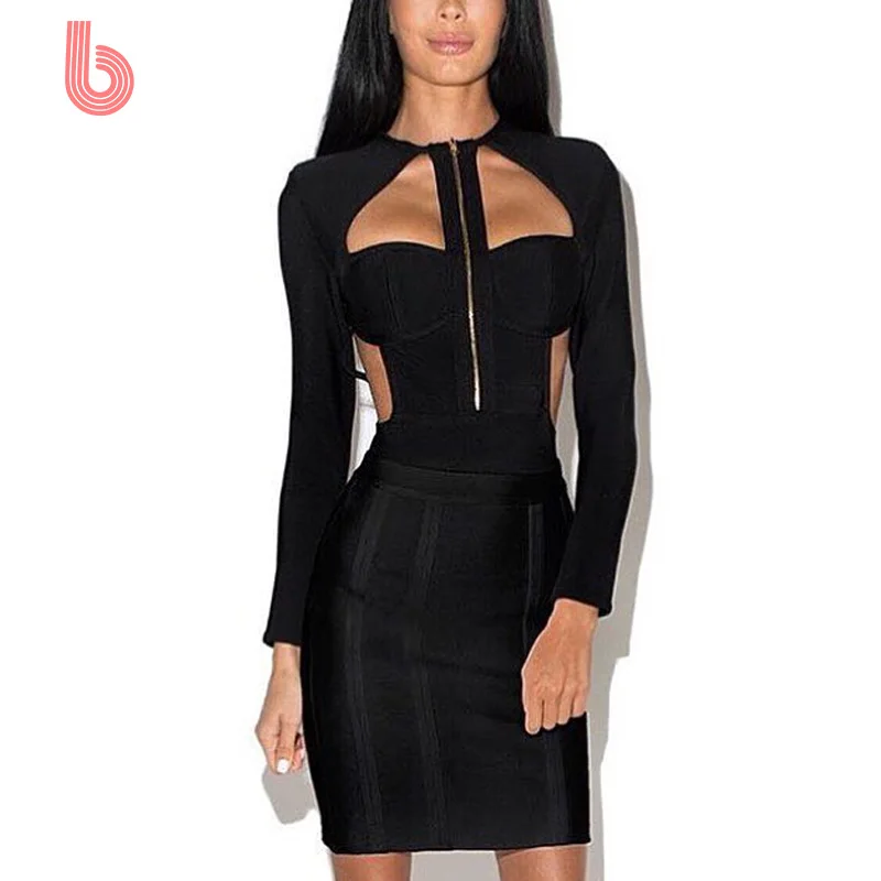 BOYASH sexy women plain dyed ribbed back color zipper casual bandage skirts