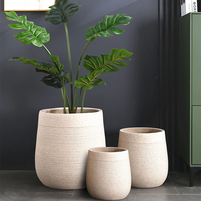 Dia 23/33/46cm Large Planters Wholesale Price Flower Pots Planters Outdoor Indoor Durable Fiber Clay Pots for Plants