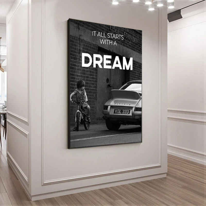 HD Print Car DREAM Motivational Quote Art Canvas Painting Wall Art Posters Prints Wall Picture for Officec Home Cuadros Decor